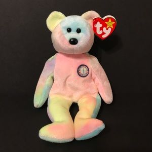 TY Beanie Baby 1999 B.B. Tie-Dye Birthday Bear W/ Original Swing Tag & Tush Tag
